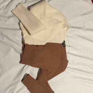 Wild Fable Cream and Brown Ribbed Top